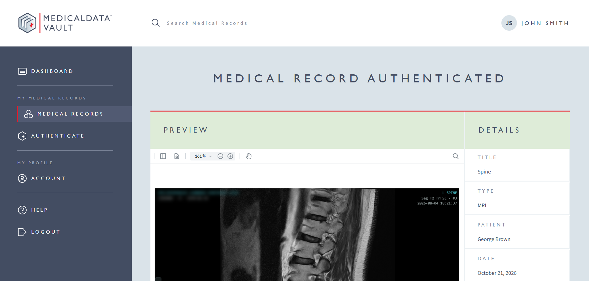 MedicalData Vault - Authenticated